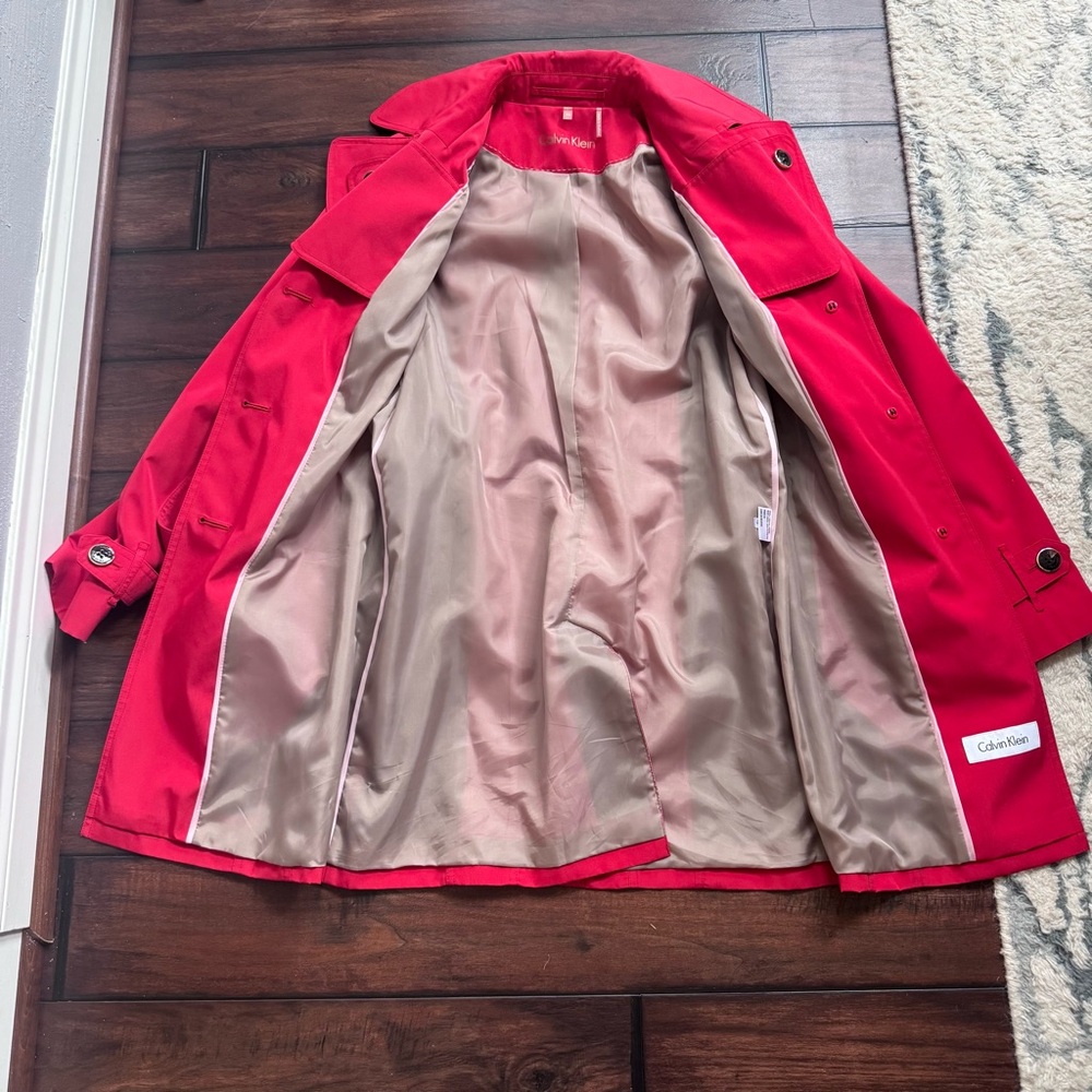 Calvin Klein Red Trench Coat with Belt - Picture 9 of 10